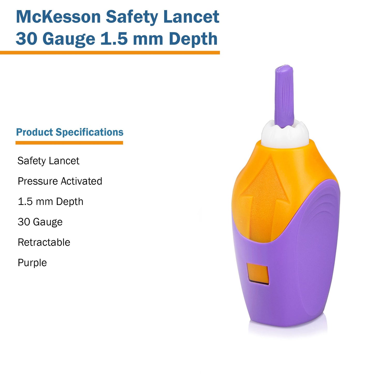 LANCET, SAFETY PRESS ACTIV PURP 1.5MM 30G (100/BX 20BX/CS)