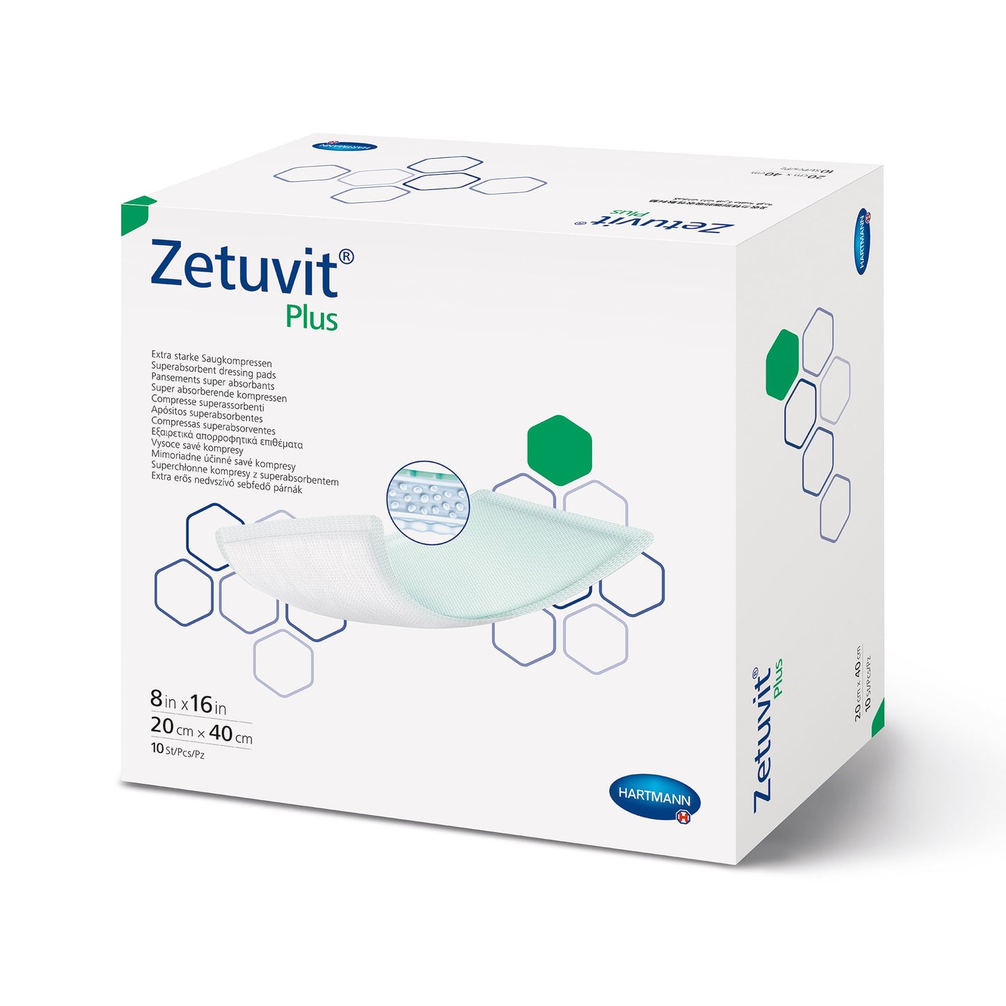 DRESSING, WOUND ZETUVIT PLUS W/SAP 8"X16" (10/BX)