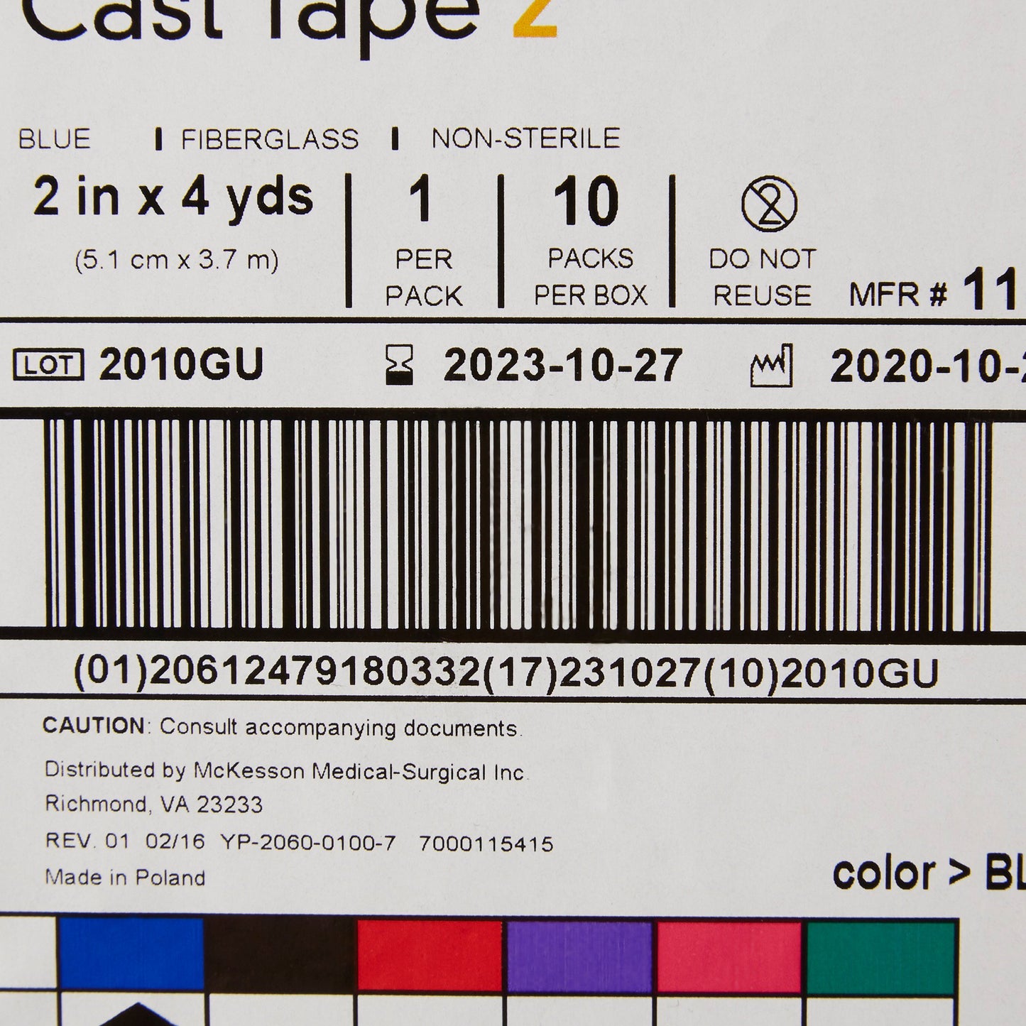 TAPE, CAST BLU LF 2"X4YDS (10RL/BX)