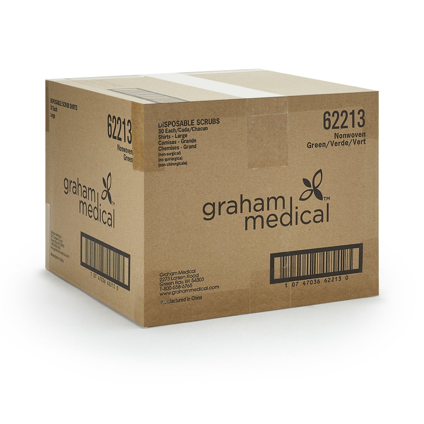 SHIRT SCRUB GRN LG 30/CS NONWOVEN 42-44"