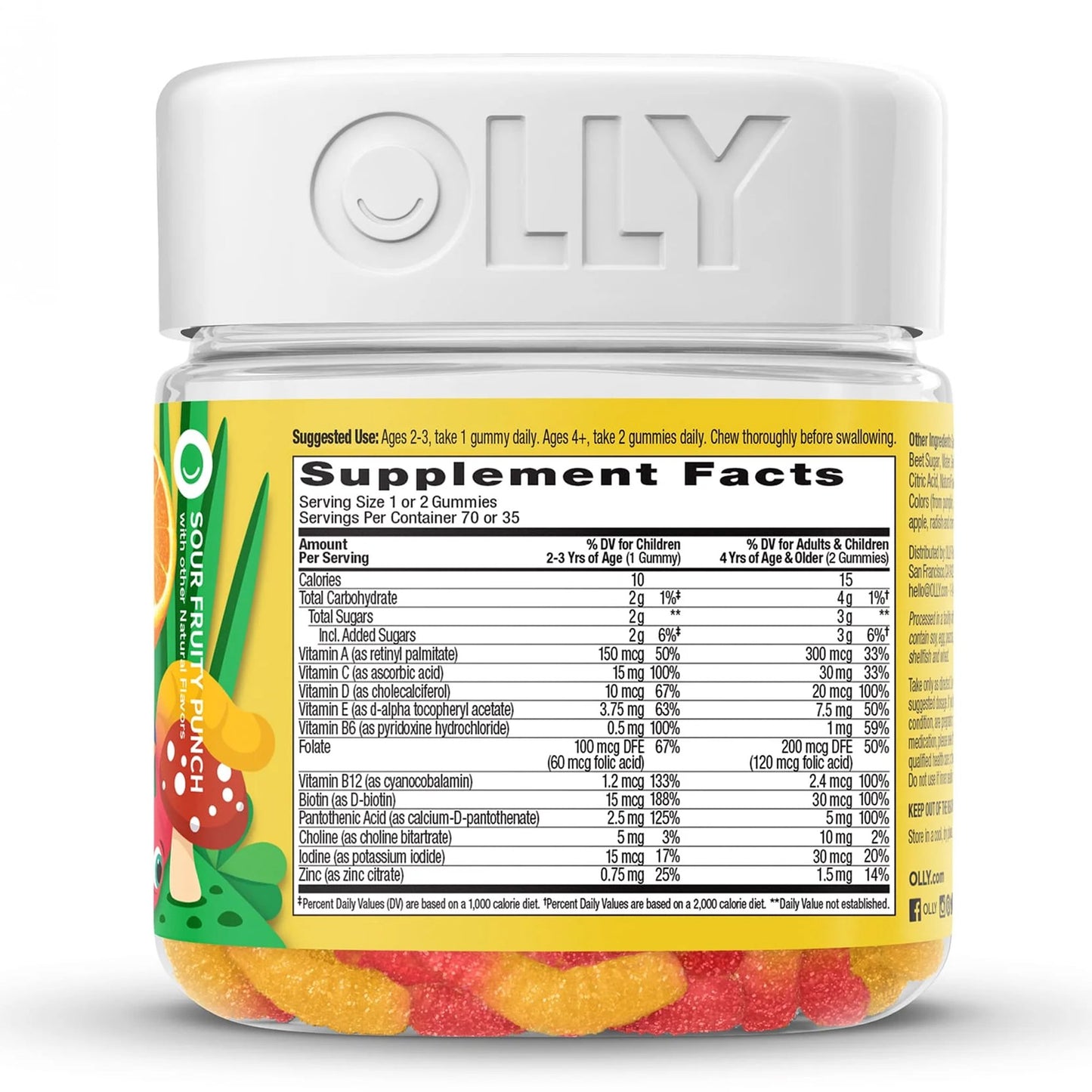 OLLY, GUMMY WORMS KIDS MULTI SOUR FRUITY PUNCH (70/BT)