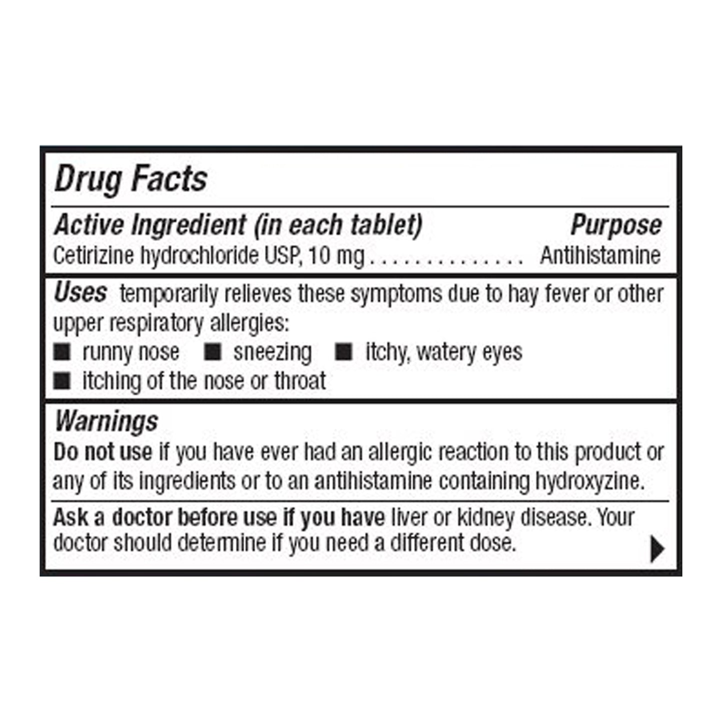 CETIRIZINE HCL, TAB 10MG (100/BT)