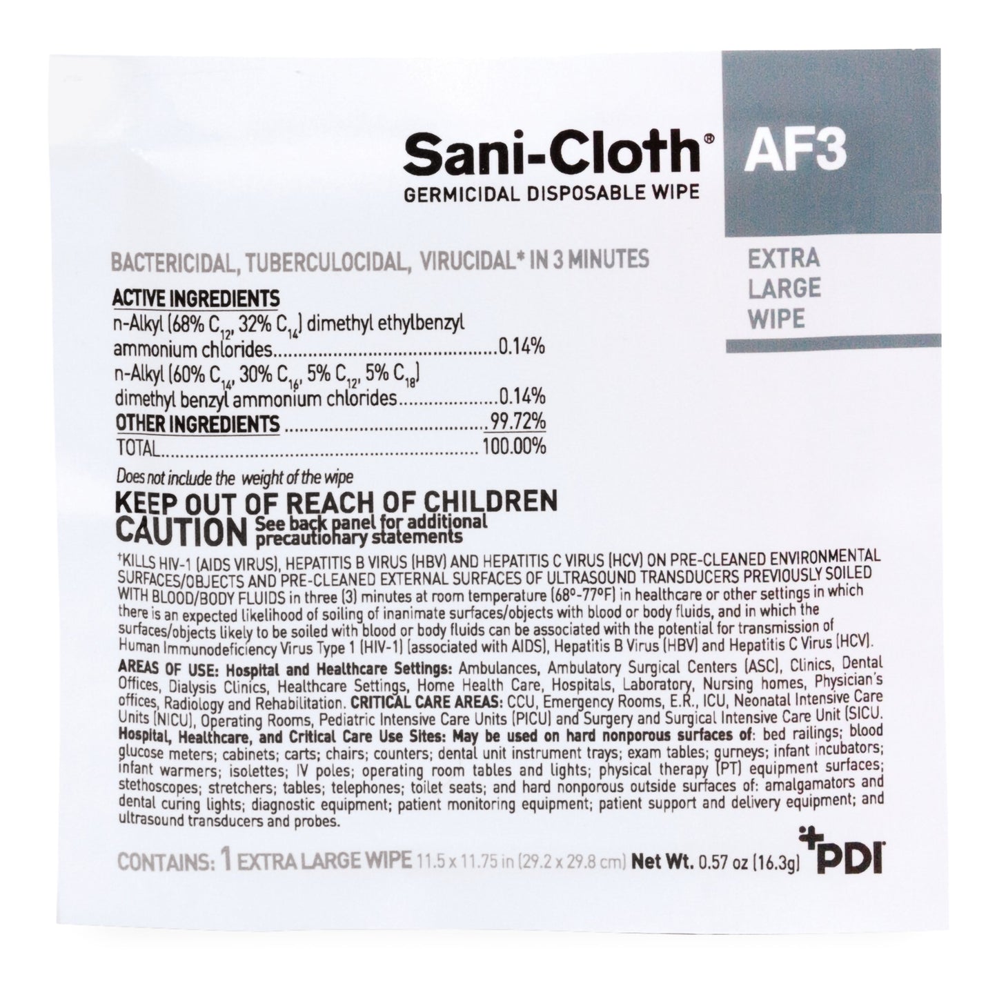 WIPE, SANICLOTH AF3 WET XLG 11.5"X11.75" (50PK/BX)