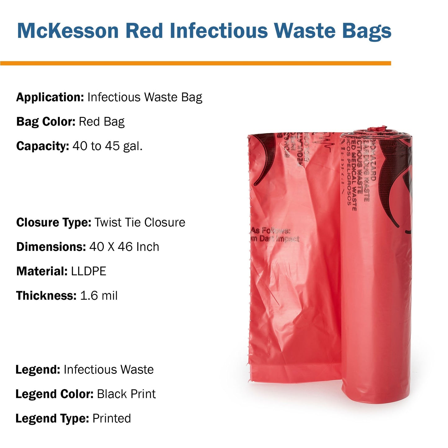 BAG, BIOHAZ HD LLDPE RED 40X461.6MIL (100/CS)