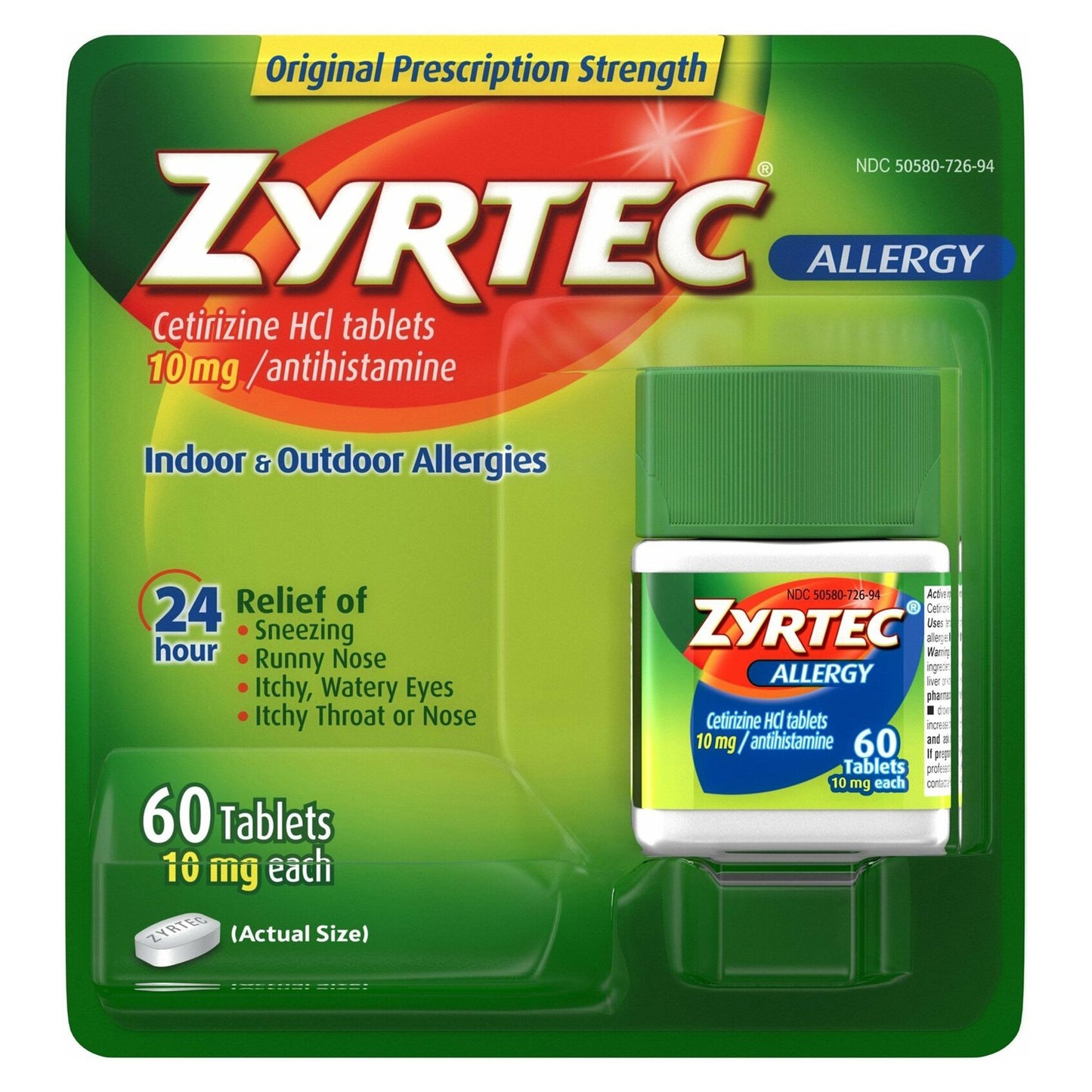 ZYRTEC, TAB ALLERGY 10MG (60/BT 24BT/CS)