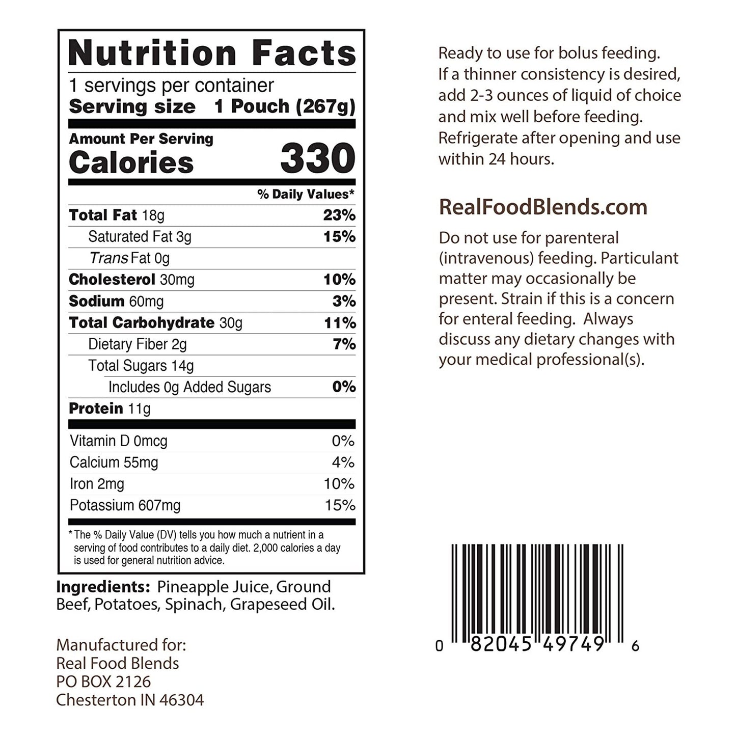 ENTERAL FEEDING, BEEF/POTATOES& SPINACH (12/CS)