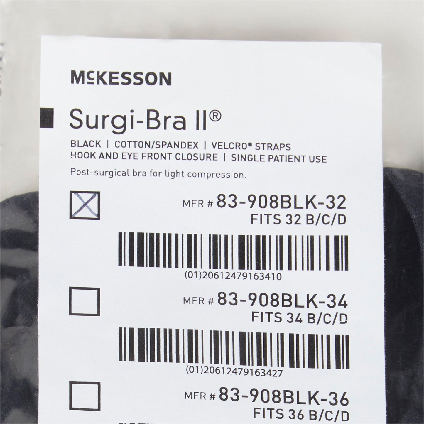 SUPPORT, SURGI-BRA II BREAST COTTON BLK LF 32B/C/D