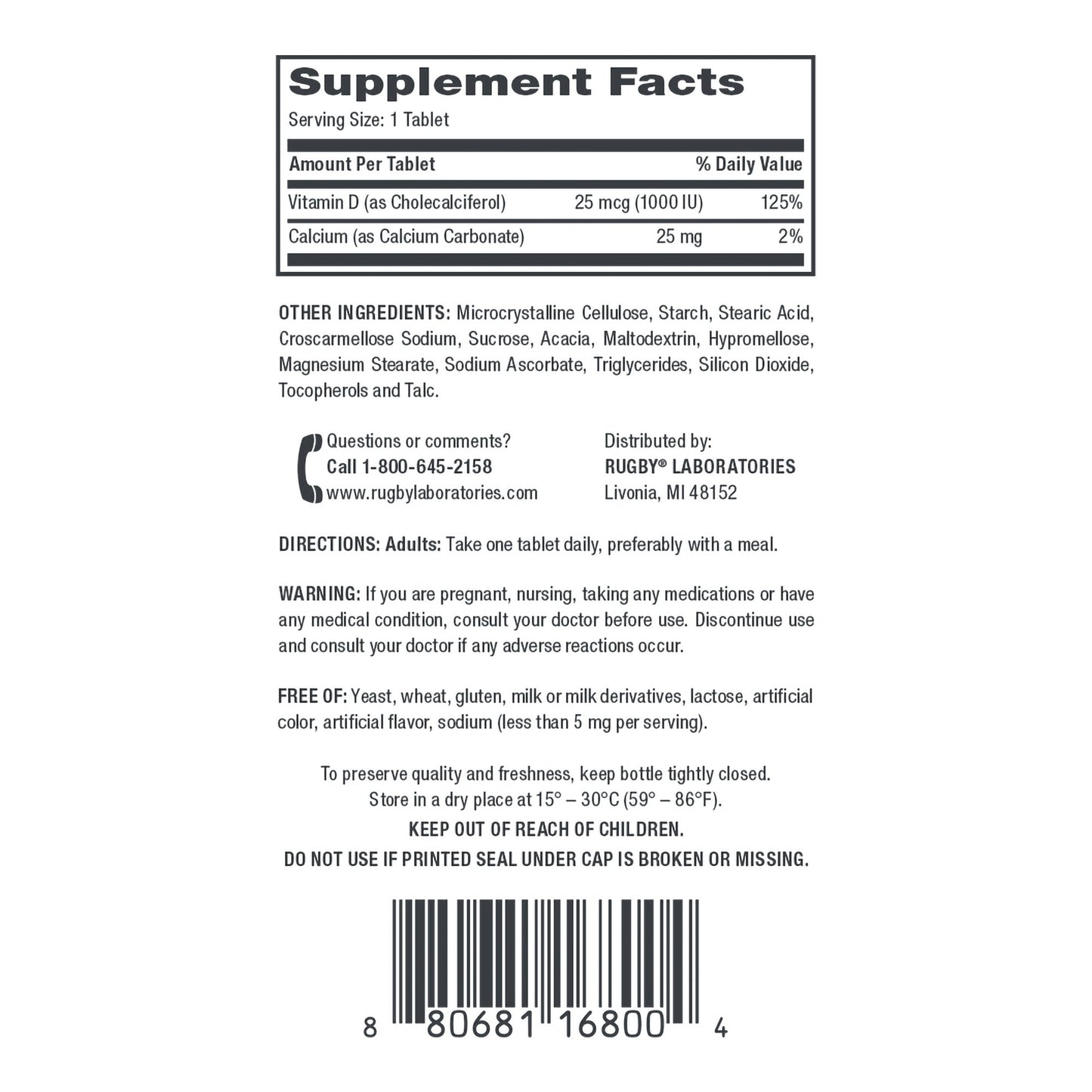 VITAMIN D3, TAB 25MCG (90/BT)