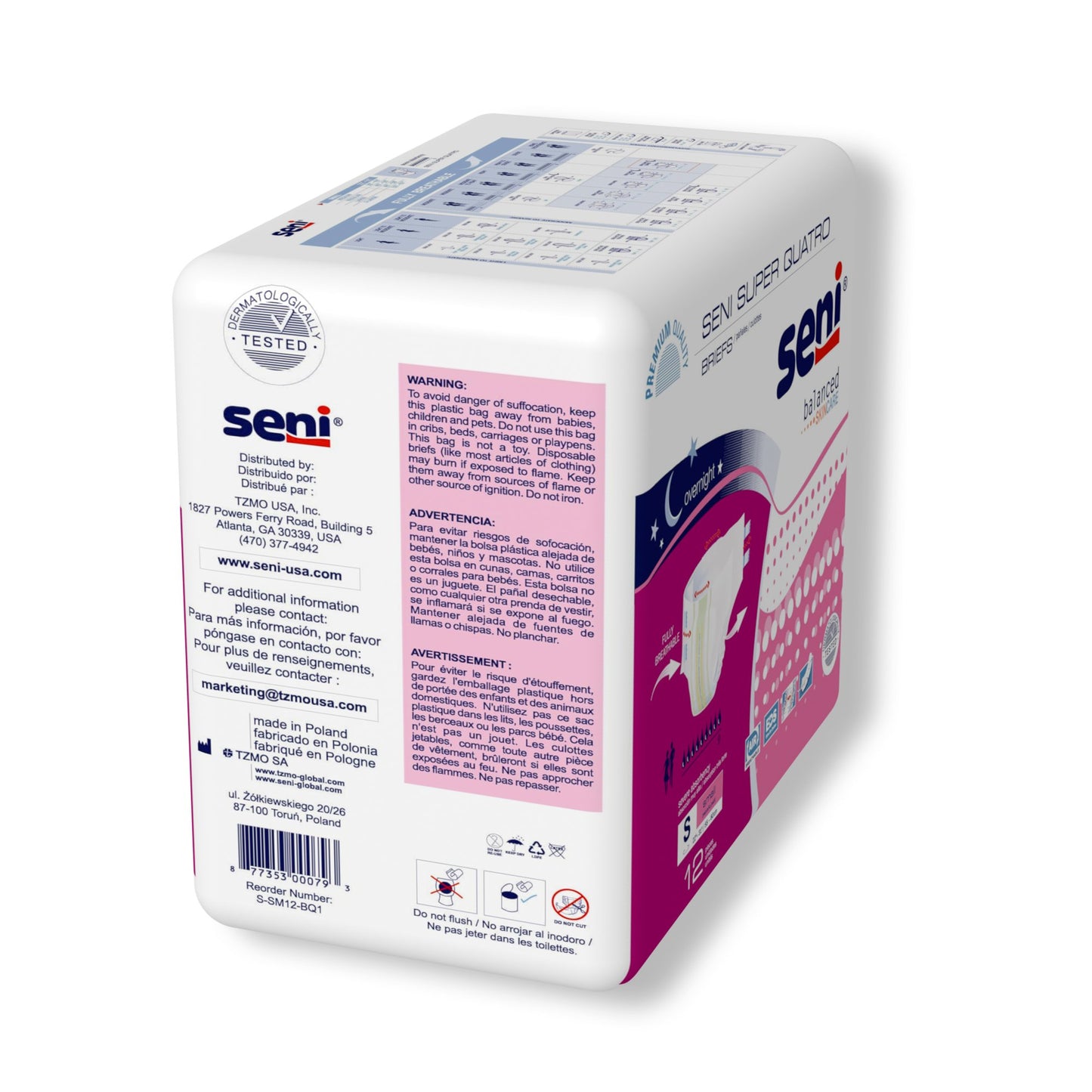 BRIEF, INCONT SENI SUPER QUATRO SM 22"-31" (12/PK 4PK/CS)