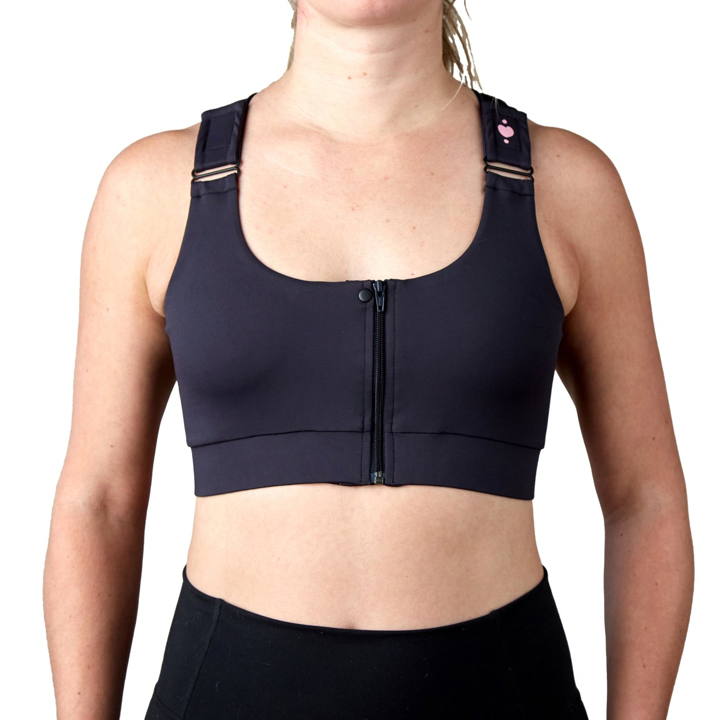 BRA, PST-OP SHIRL W/DBL ZIP FRNT CLSR STRAP BLK LG (36/CS)