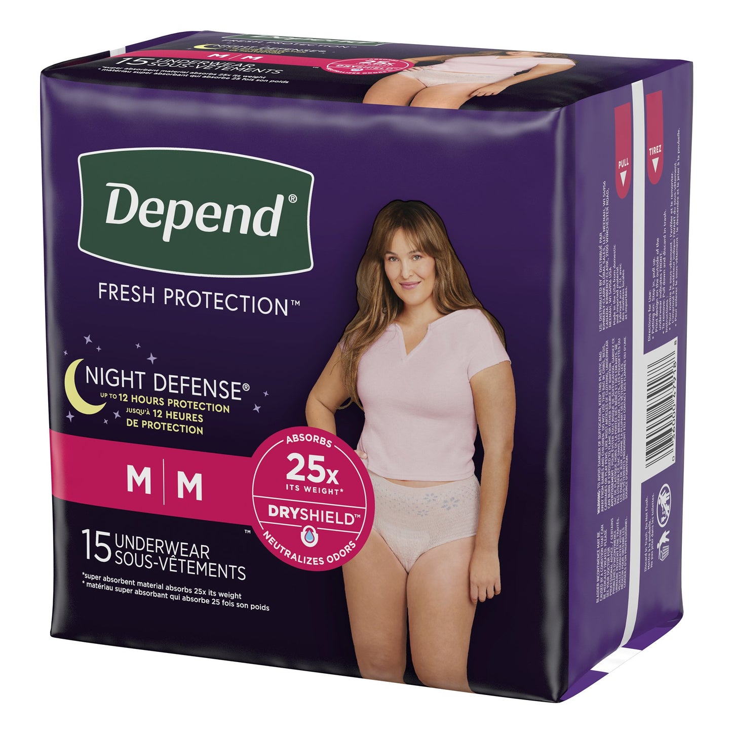 UNDERWEAR, INCONT DEPEND OVRNIGHT BLUSH FML MED (15/PK 4PK