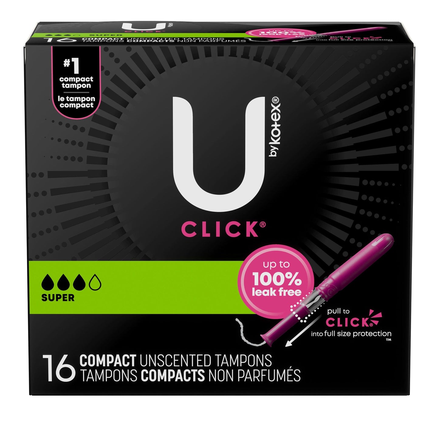 TAMPON, U BY KOTEX CLICK SUPERPREM SUPER ABSRB(16/PK 8PK/CS)