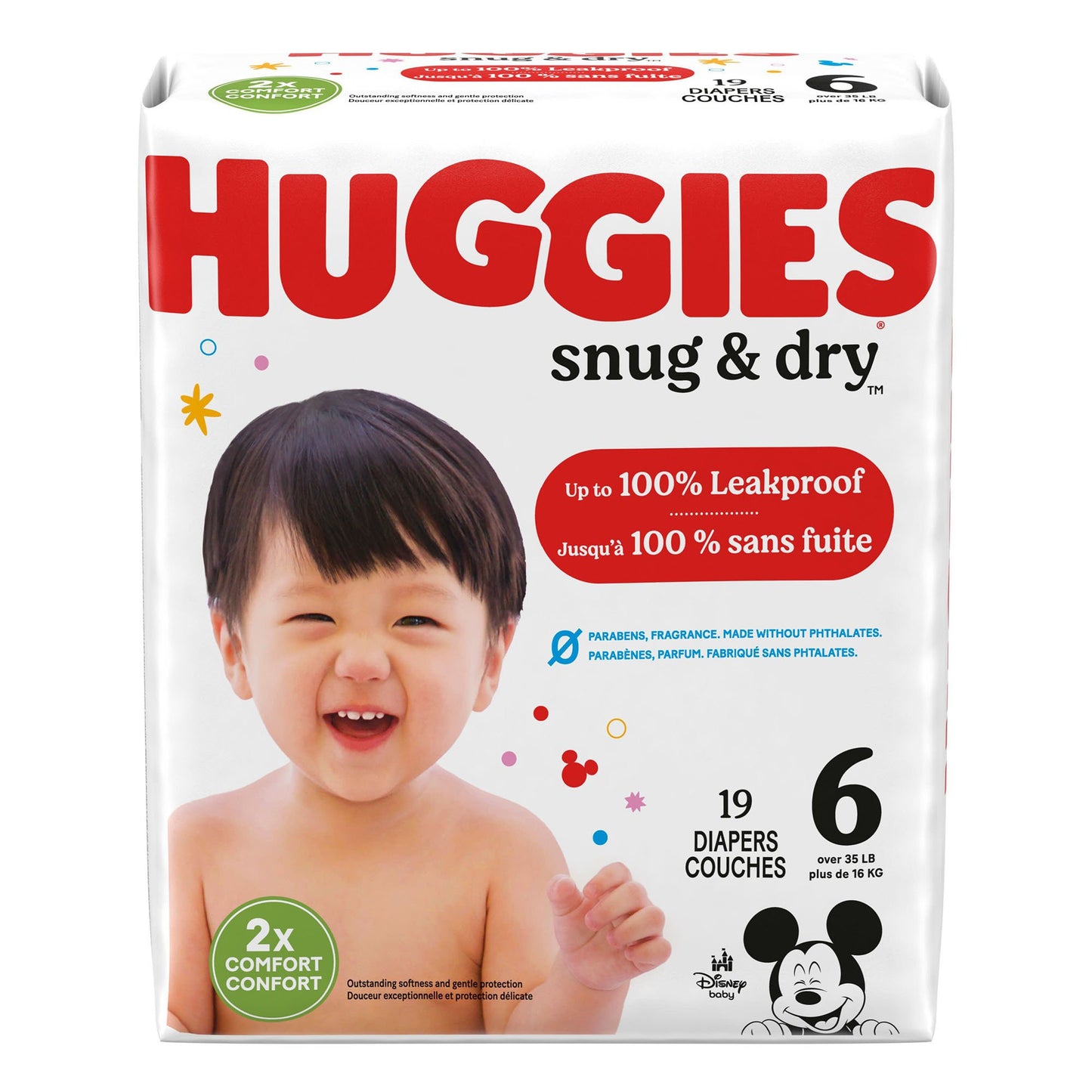 DIAPER, HUGGIES SNUG & DRY JUMBO PK SZ6 (19/PK 4PK/CS)