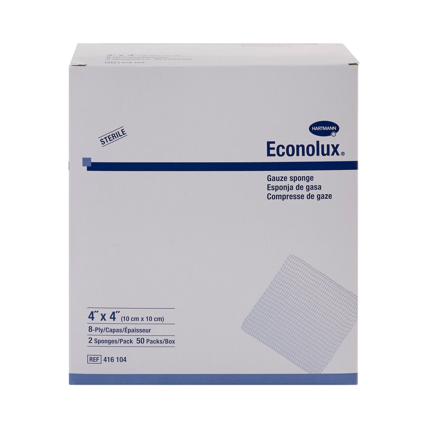 GAUZE, SPNG ECONOLUX CTN 4X4 8PLY (2/PK100PK/BX 12