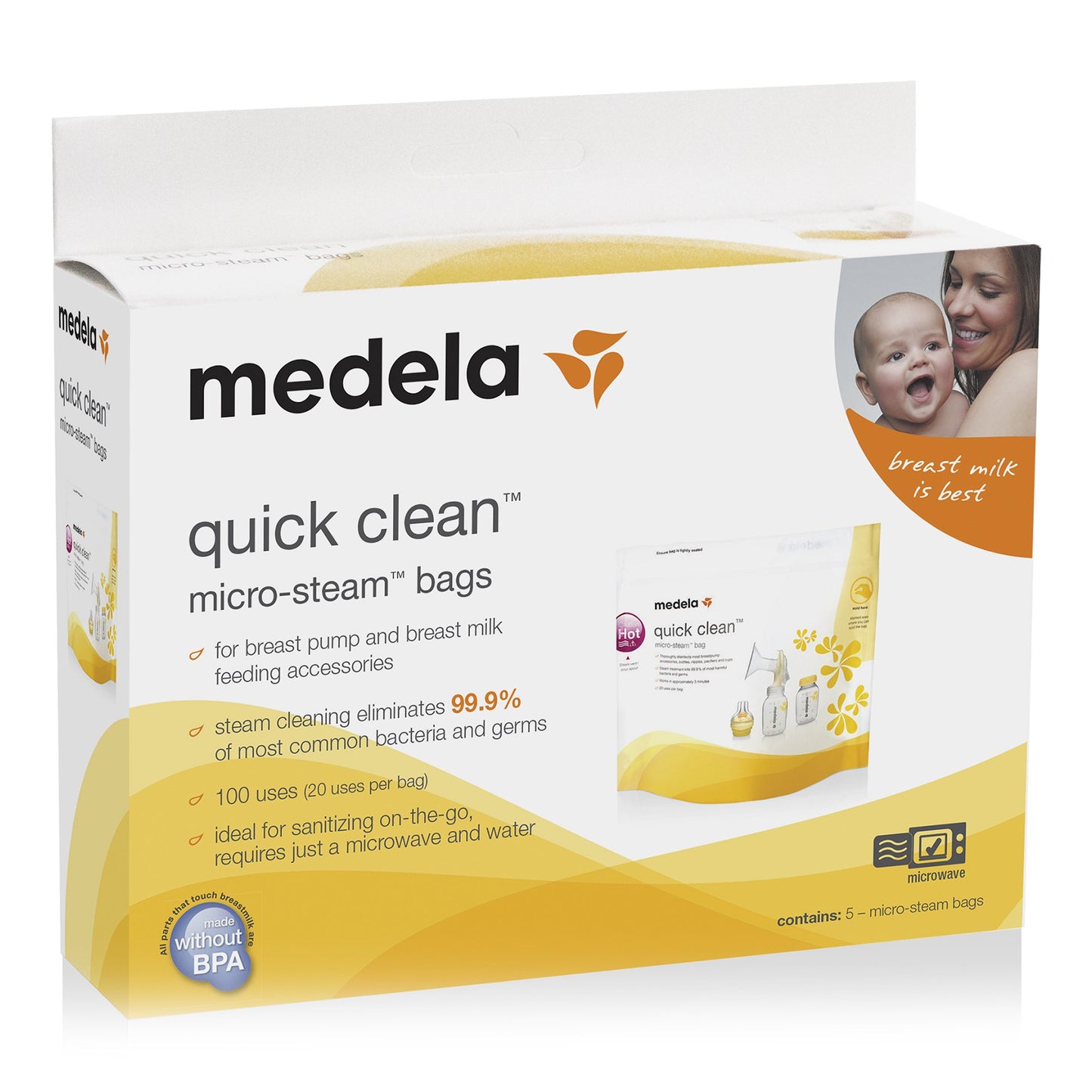 BAG, MICROWAVE STEAM QUICK CLEEAN F/BRST PMP (12/C