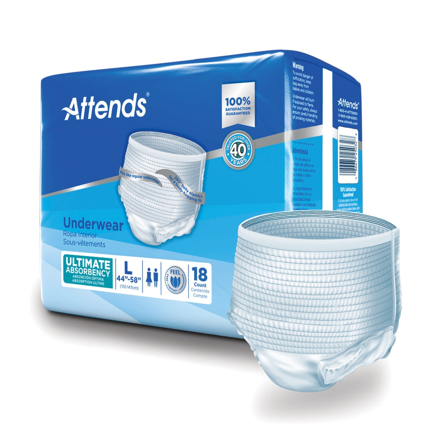 UNDERWEAR, ATTENDS ULT LG (18 /PK 4PK/CS)