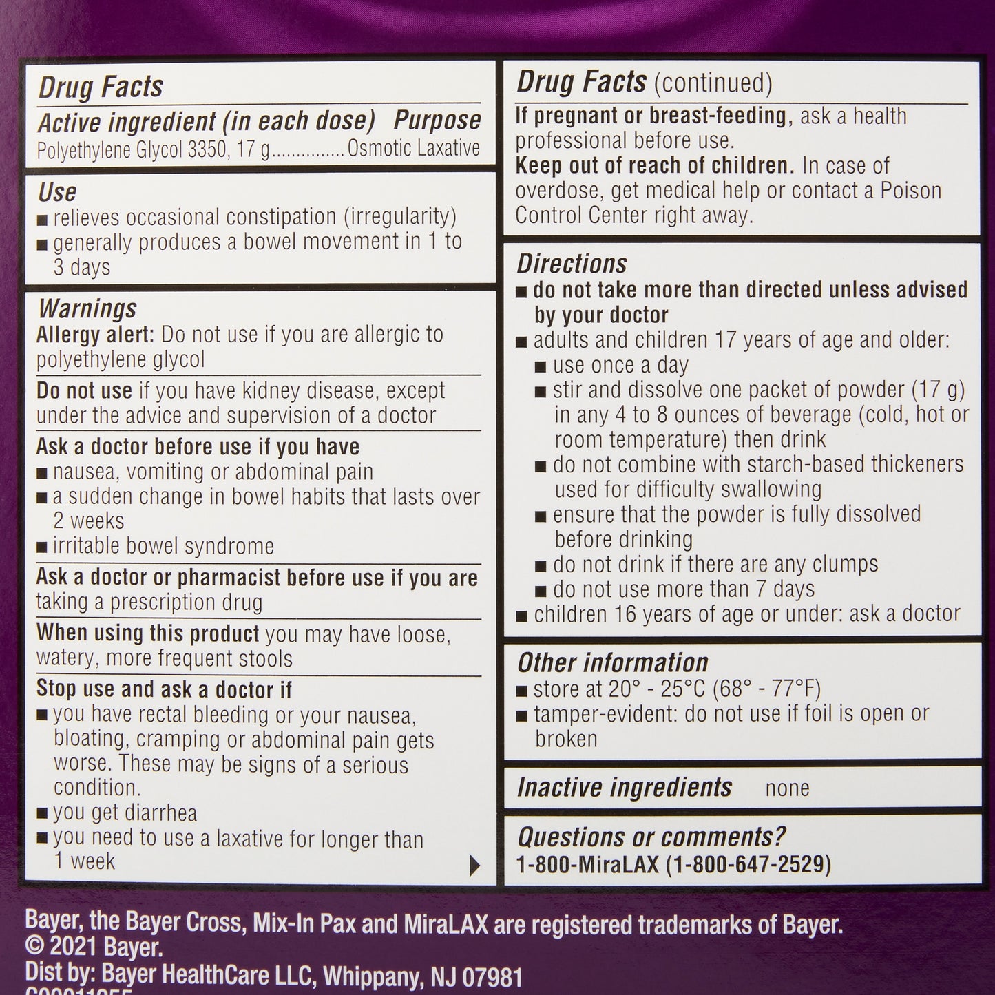 MIRALAX SACHET, PWD 17GM (24/BX) 9SCHRN