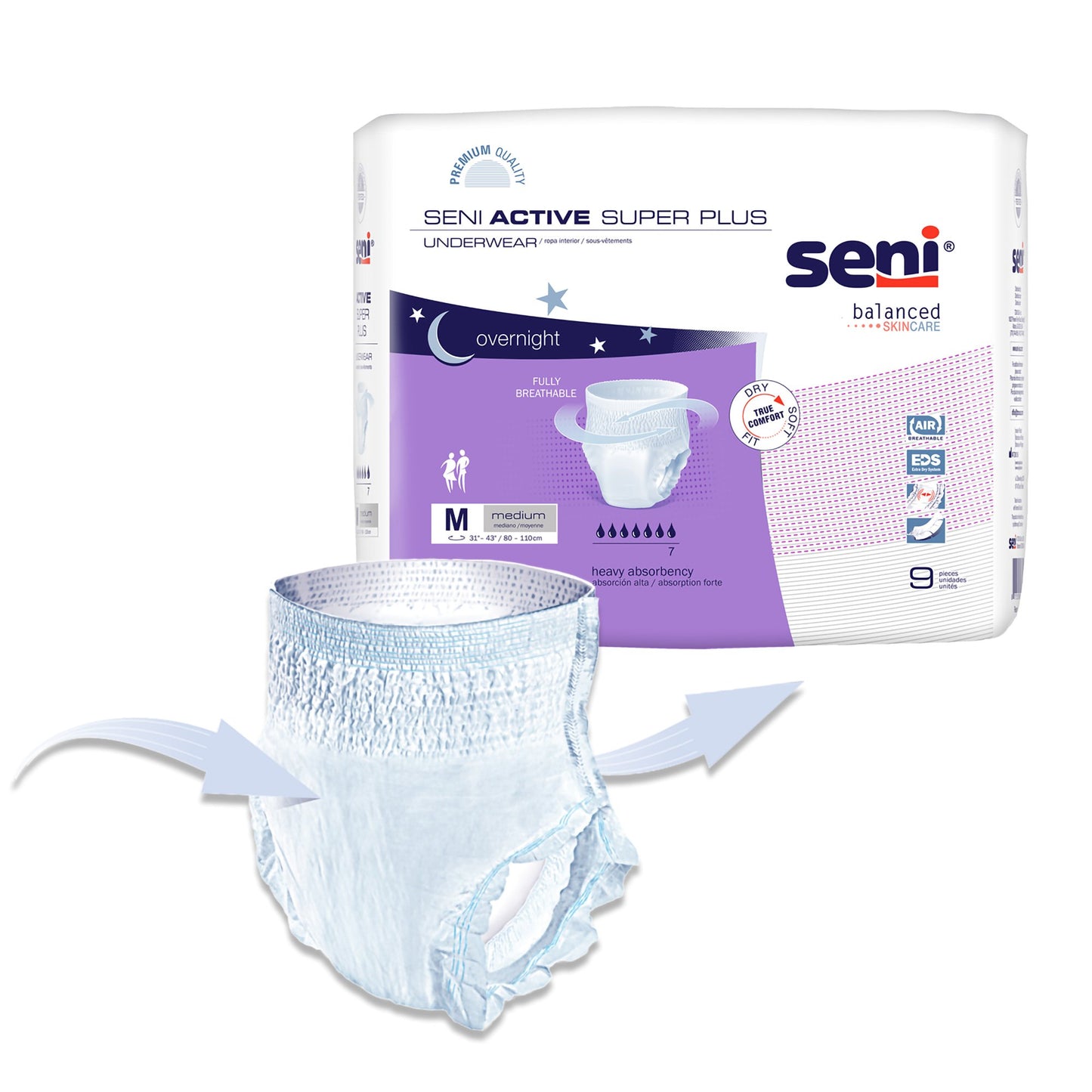 UNDERWEAR, INCONT ACTIVE SUPER+ MED 31"-43" (9/PK 4PK/CS)