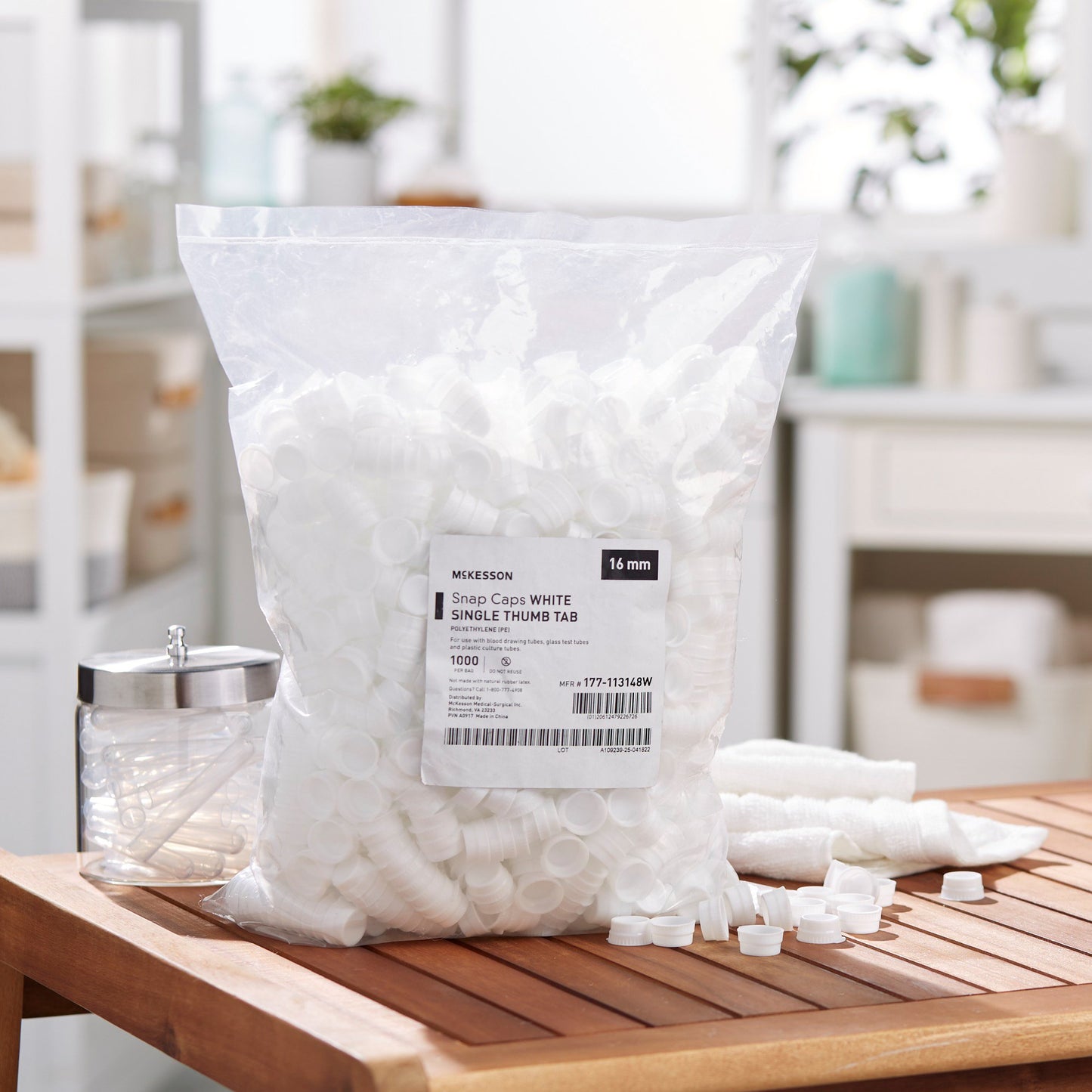 CAP, VAC TUBE WHT 16MM (1000/BG)