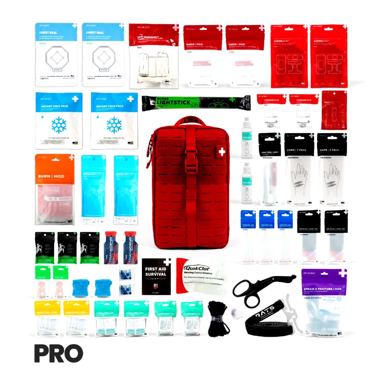 FIRST AID KIT, MYFAK LG PRO 200PC NYLON BAG RED 14X8.75X6"