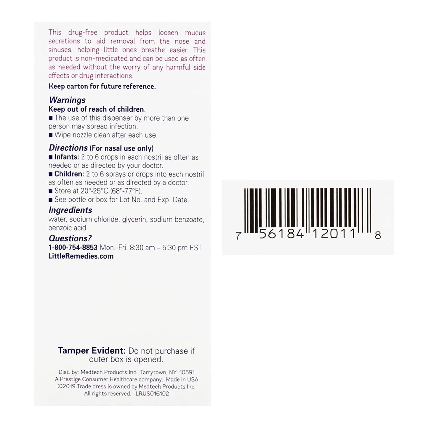 LITTLE REMEDIES SALINE, SPR/DRP 0.65% 1OZ