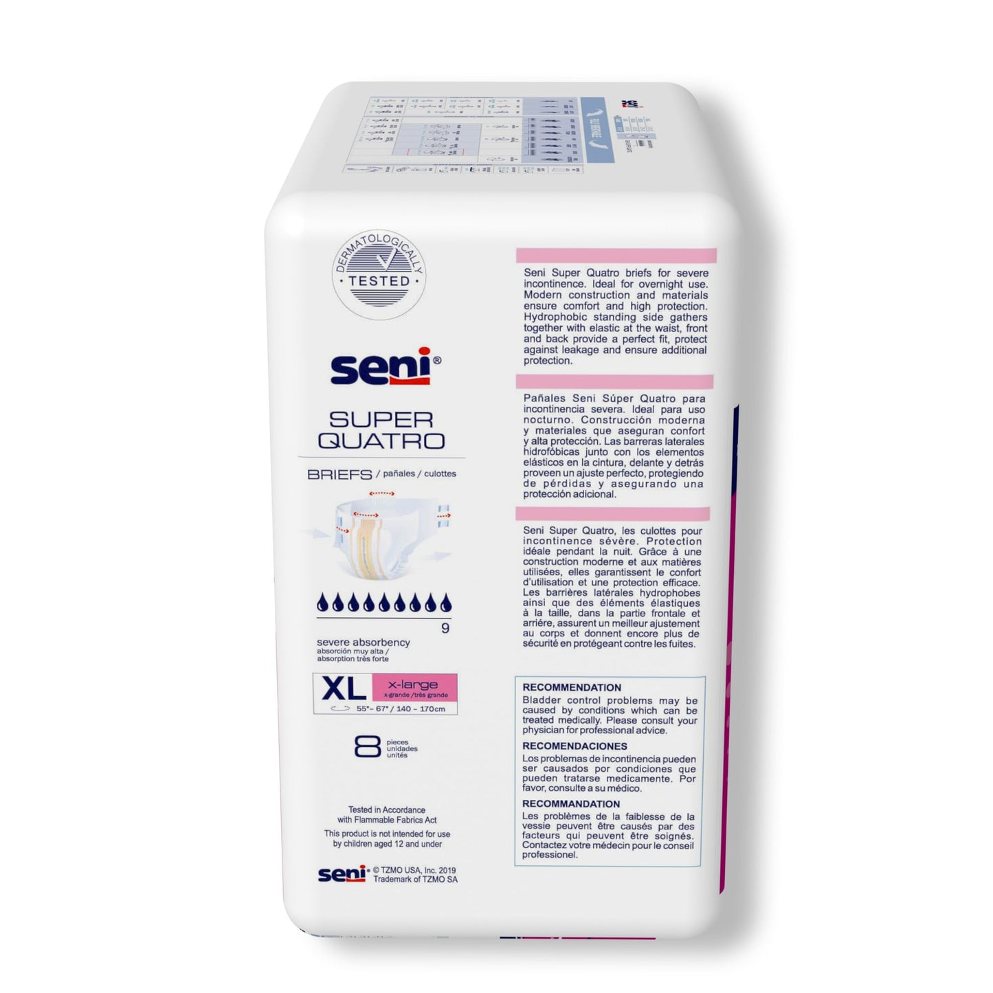 BRIEF, INCONT SENI SUPER QUATRO XLG 55"-67" (8/PK 4PK/CS)