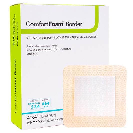 DRESSING, WND ADH W/BORDER SOFT SIL FM 4X4" (10/BX