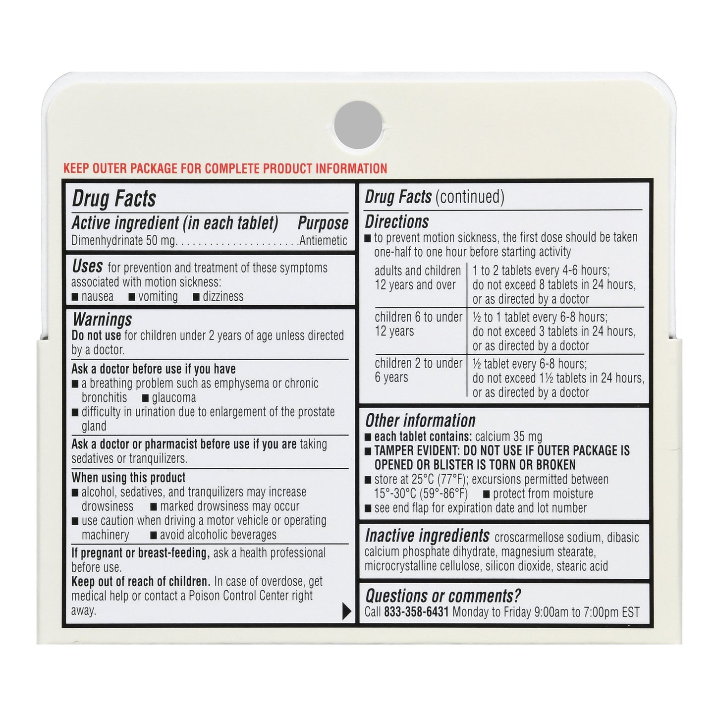 MOTION SICKNESS ORIG, TAB FT 50MG(12/BX)