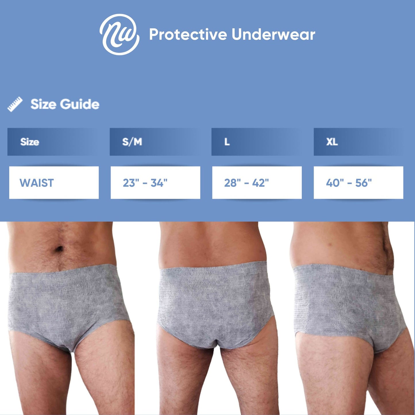 UNDERWEAR, NEXWEAR MEN DISP W/PAD SM/MED 23-34" (15/PK 4PK/C