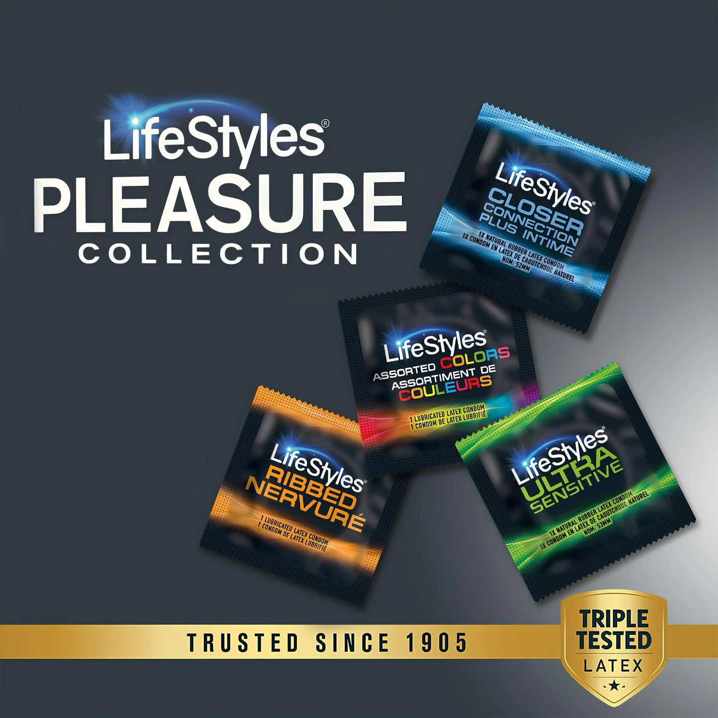 CONDOM, LIFESTYLES PLEASURE COLL LTX (36/BX 24BX/CS)