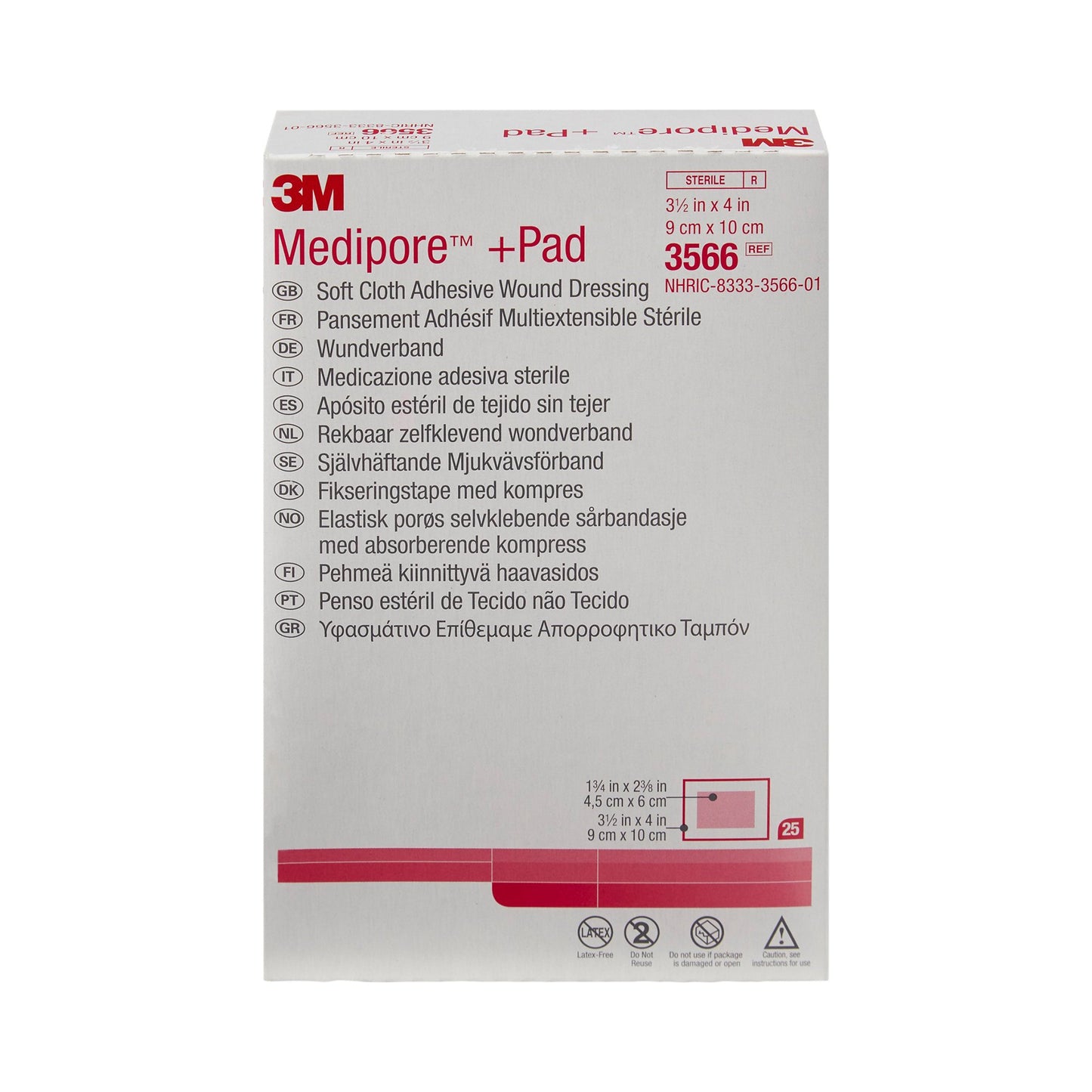 DRESSING, WND ADHSV MEDIPORE +PAD 3 1/2"X4" (25/BX)