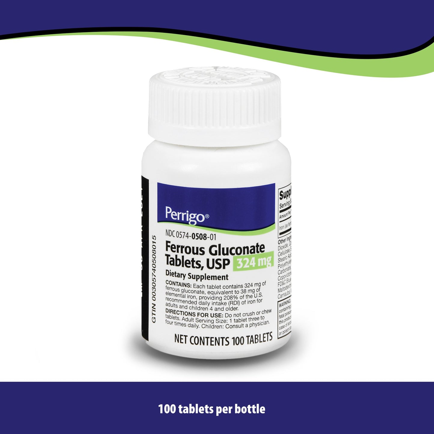 FERROUS GLUCONATE, TAB 324MG (100/BT)