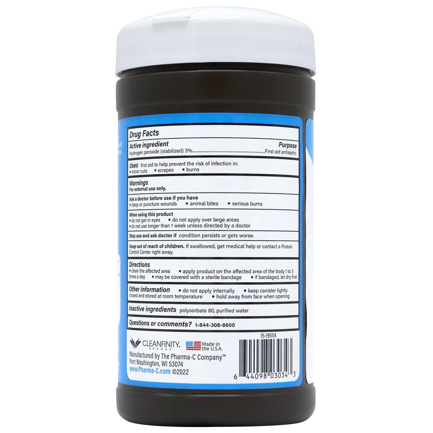 WIPE, WET HYDROGEN PEROXIDE PHARMA-C 3% (40/PK)