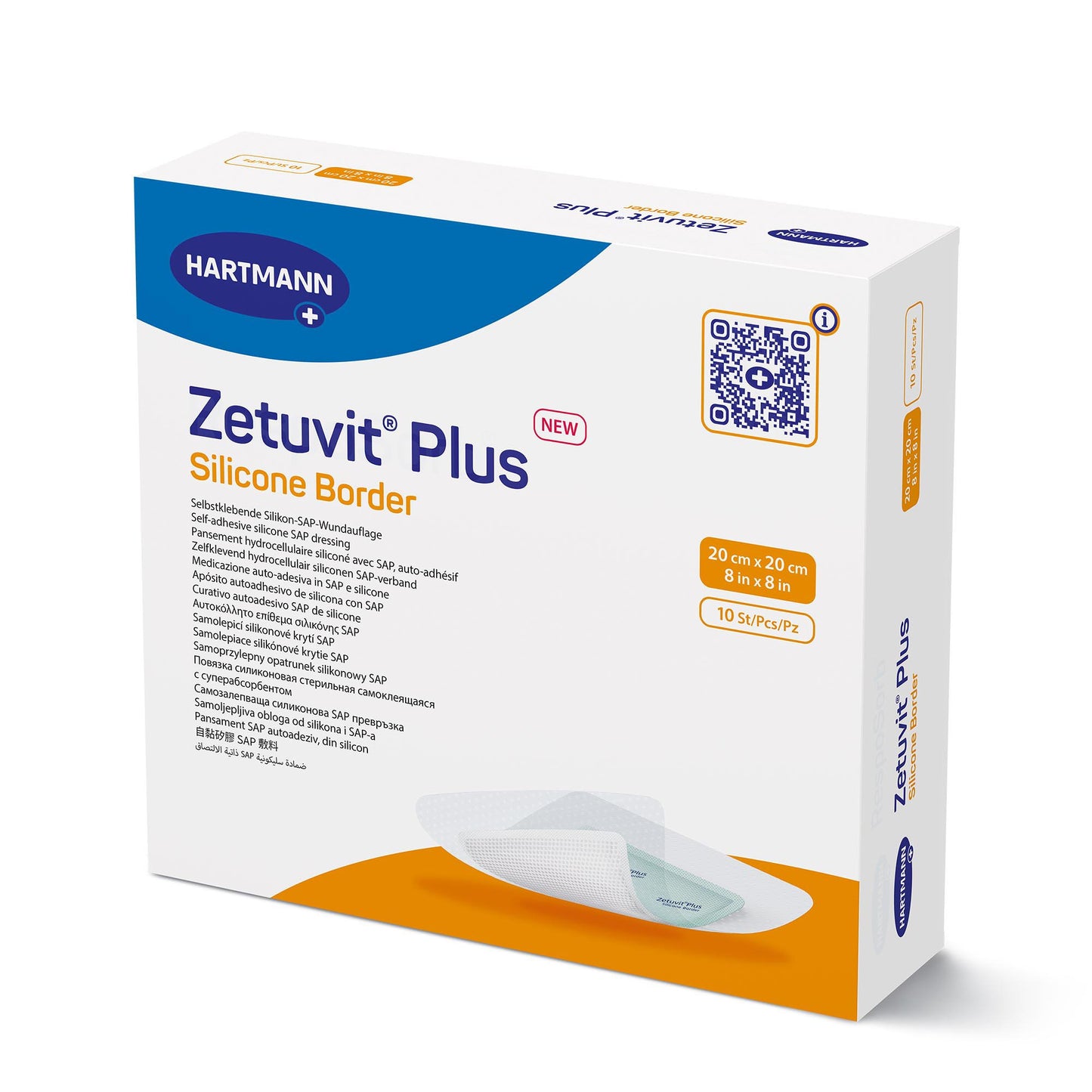 DRESSING, WND ZETUVIT + SAP BRDR SIL ADH 8"X8" (10/BX)