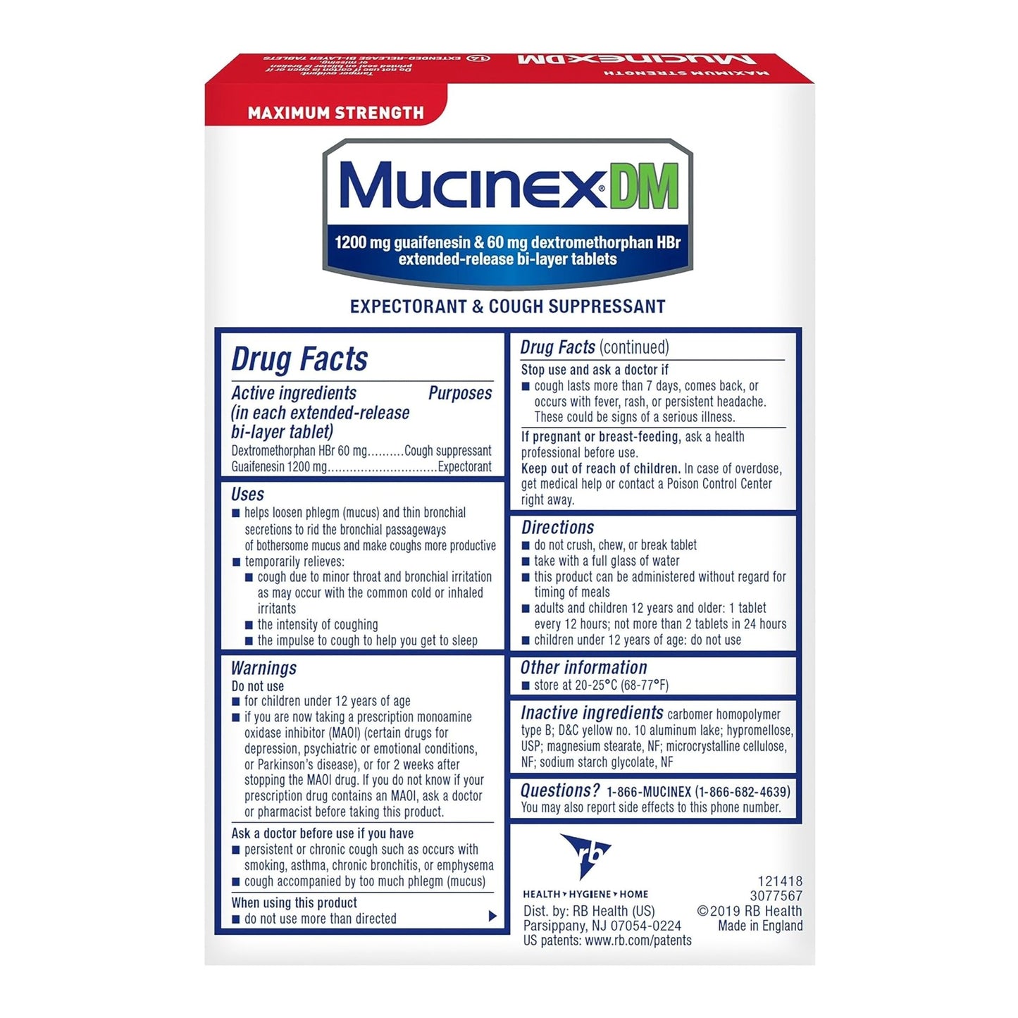 MUCINEX DM, TAB MAX STRNTH 1200-60MG (14/BX)