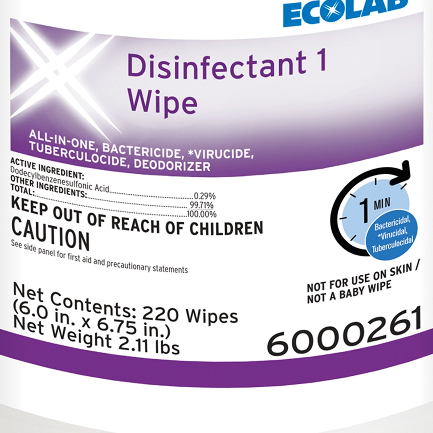 WIPE, DISINFECTANT 6"X6.75" ( 220/CT 12CT/CS)