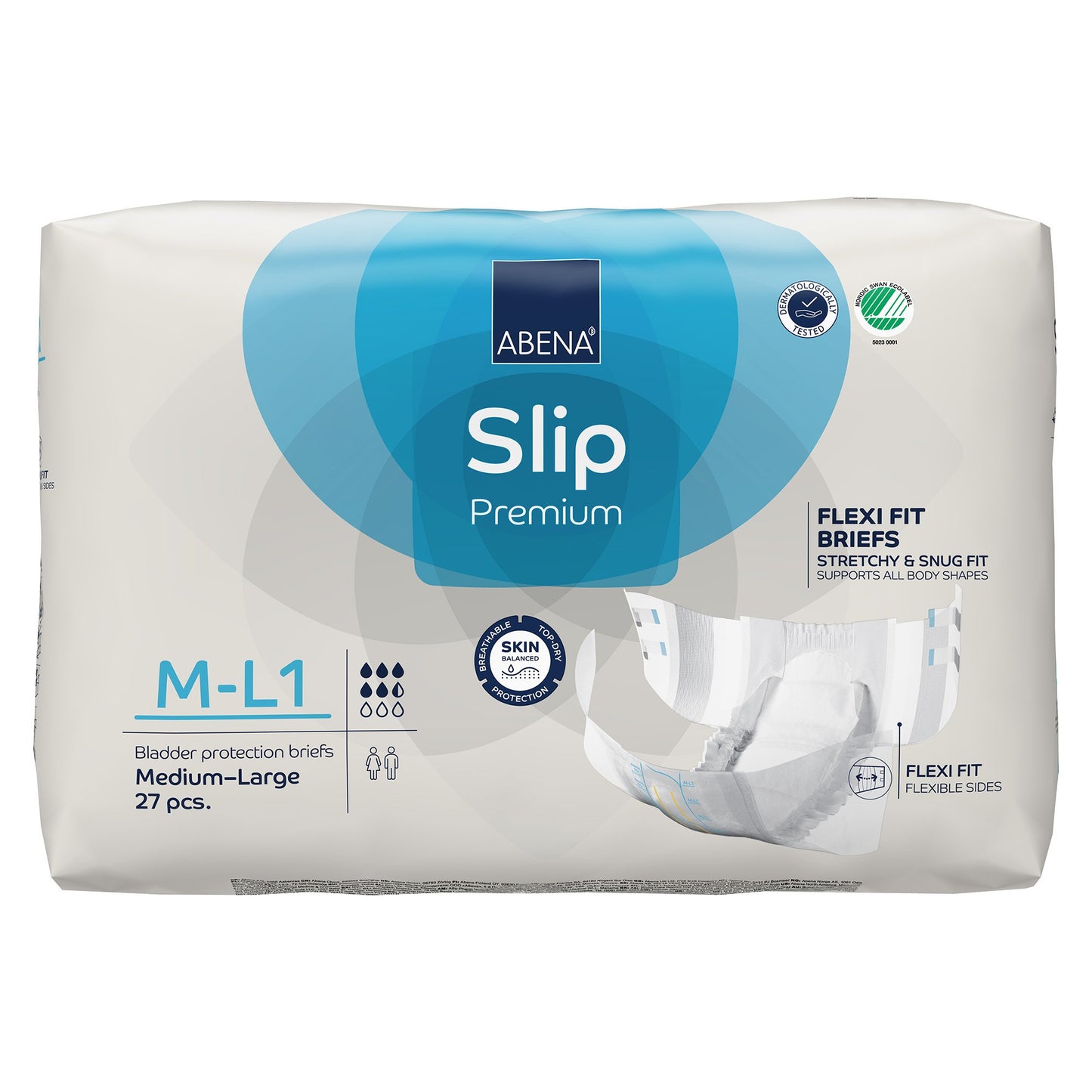 BRIEF, INCONT SLIP FLEX FIT PREM M1-L1 MED/LG (27/PK 4PK/CS)