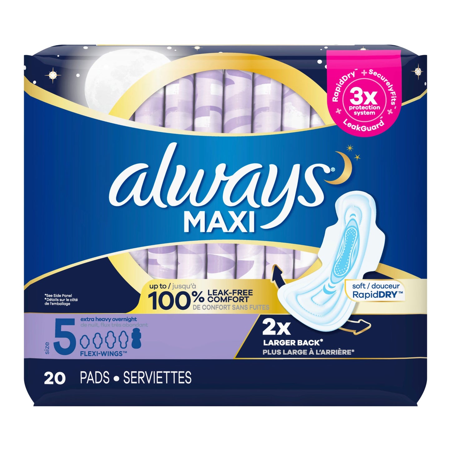 PAD, ALWAYS MAXI XHVY OVERNIGHT+WINGS (20/PK)