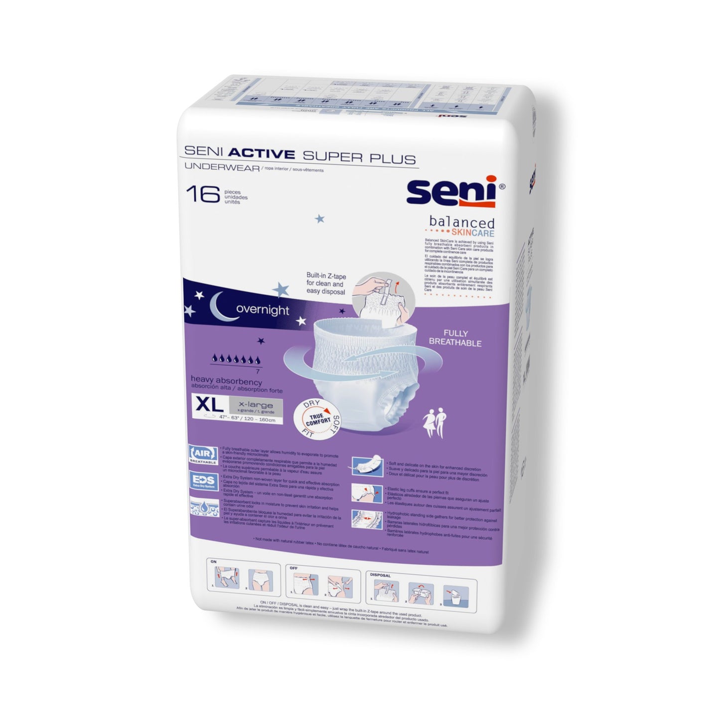 UNDERWEAR, SENI ACTIVE PLUS XLG (16/PK 4PK/CS)
