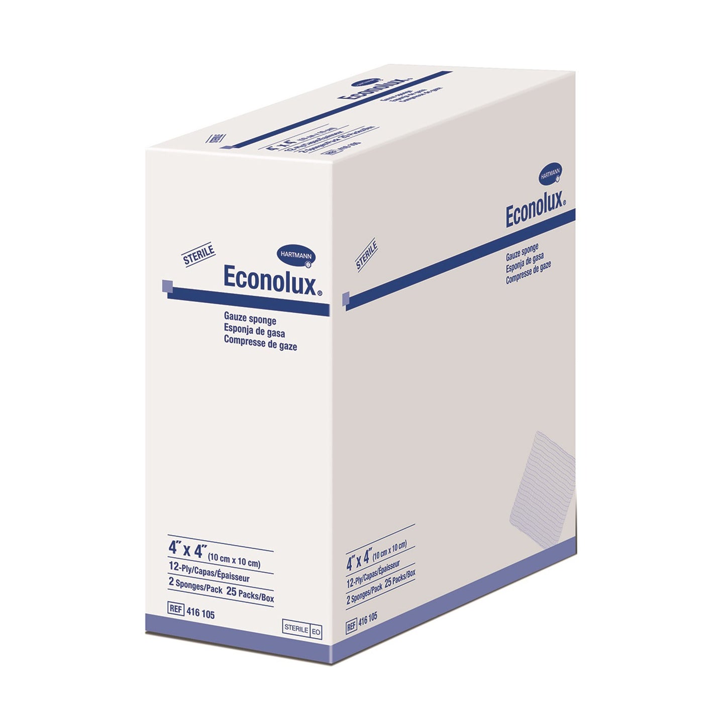 GAUZE, SPONGE ECONOLUX CTN 4"X4" 12PLY (2/PK 25PK/BX 24BX/CS
