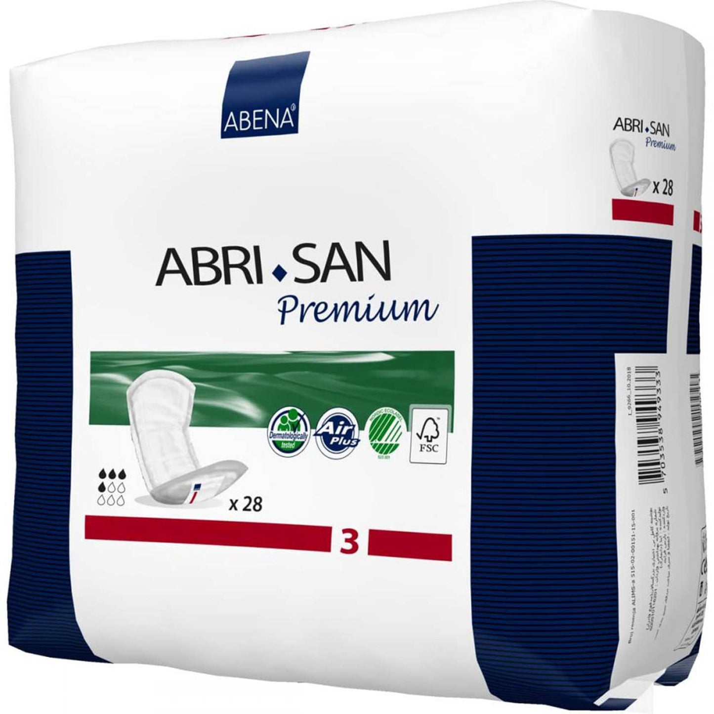 PAD, INCONT ABRI-SAN PREM #3 500ML 6X13" (28/BG 7BG/CS)