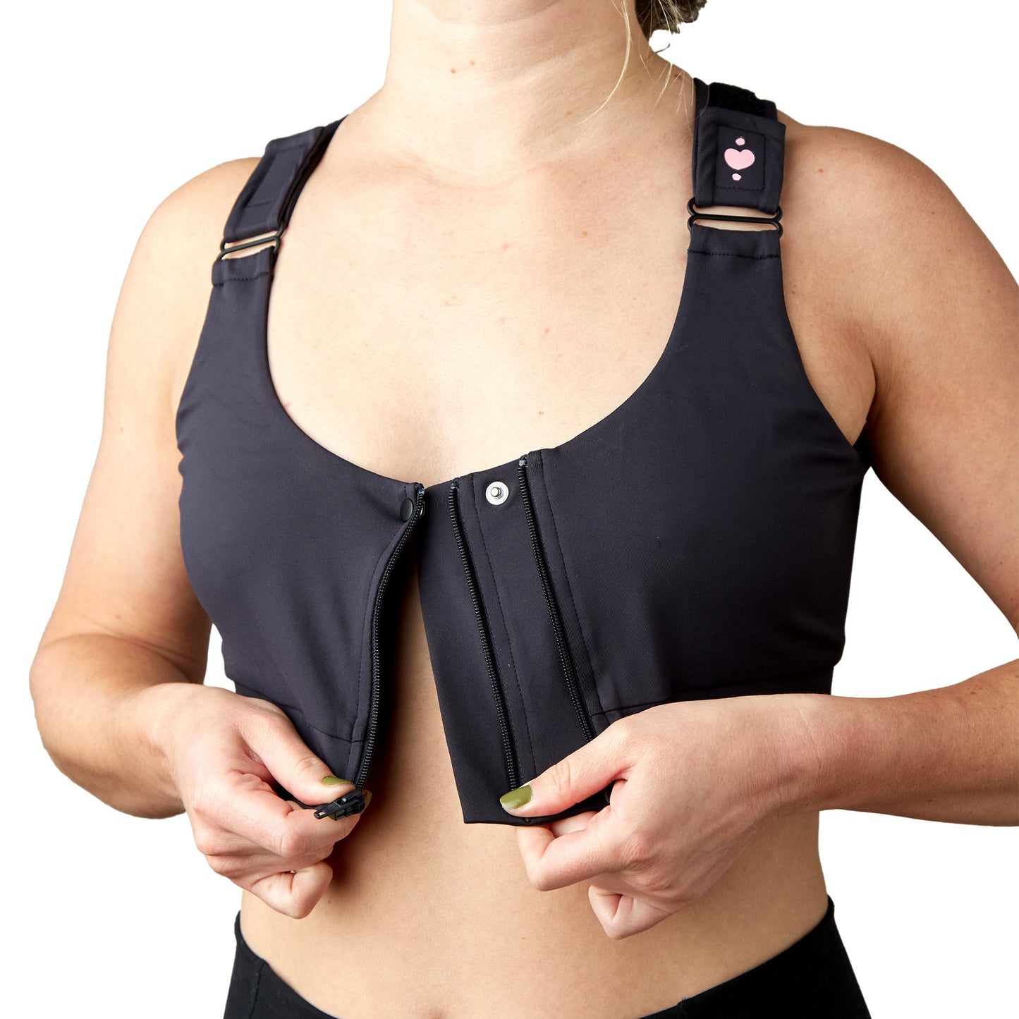 BRA, PST-OP SHIRL W/DBL ZIP FRNT CLSR STRAP BLK LG (36/CS)
