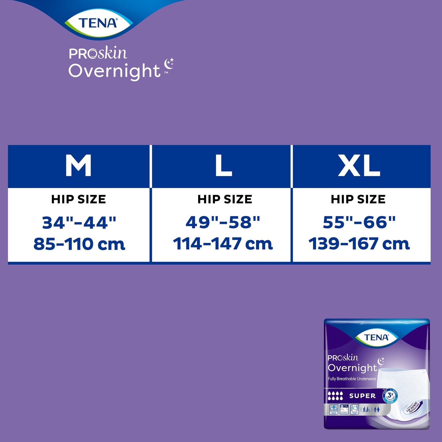 UNDERWEAR, TENA PROT OVRNIGHT W-SHAPE HI-ABSRB MED (14/BG 4B