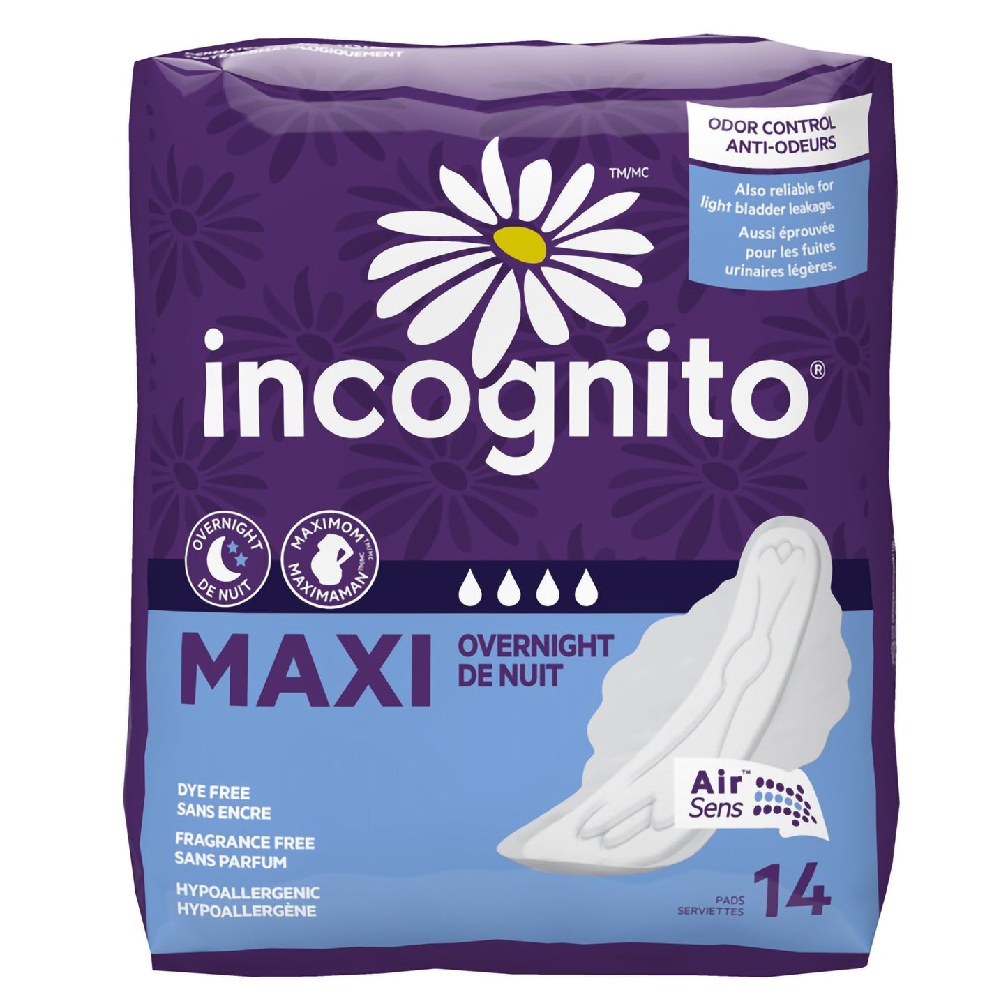 PAD, MAXI WING INCOGNITO OVERNIGHT (14/PK 12PK/CS)