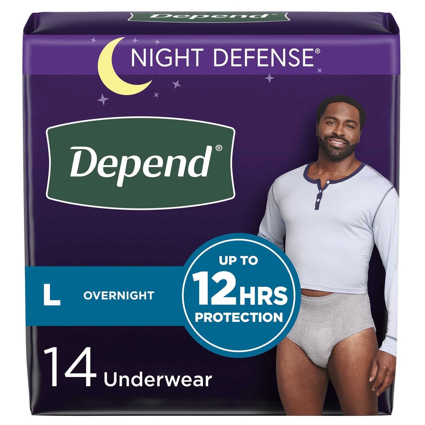 UNDERWEAR, DEPEND NIGHT DEFENSE GRY LG (14/PK 4PK/CS)