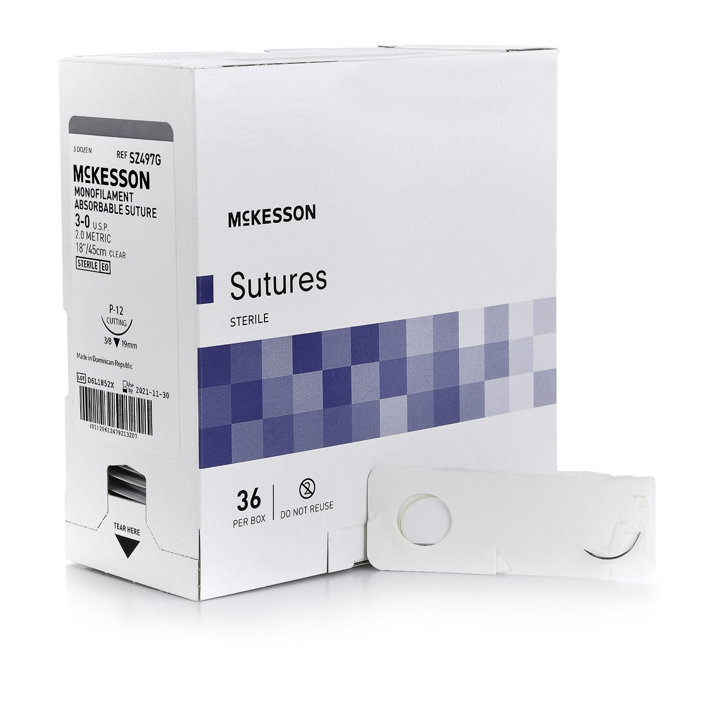 SUTURE, 3-0 MONOFILAMENT ABSORB 18" P-12 (36/BX)