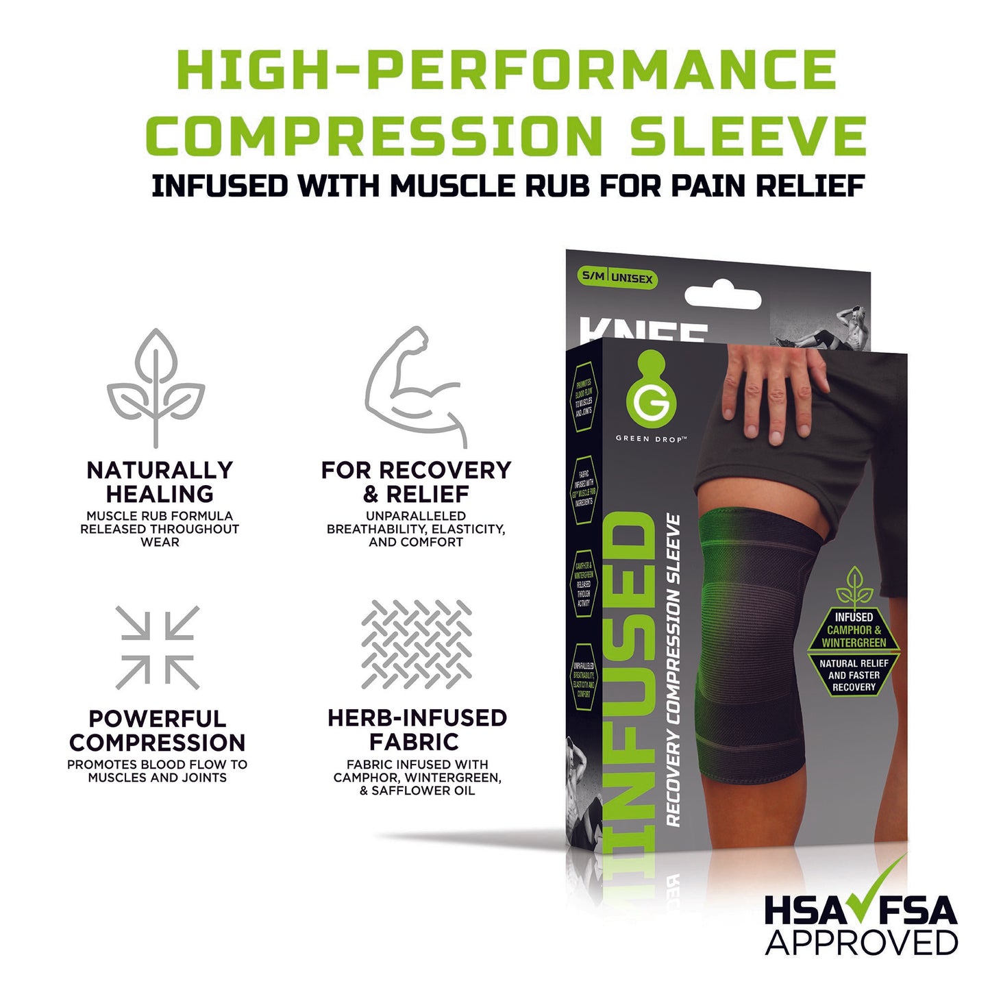 SLEEVE, KNEE COMPRSN INFUSED BLK LG/XLG (48/CS)