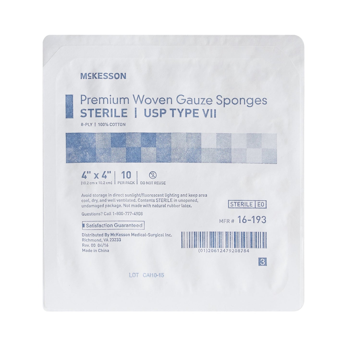 SPONGE, GAUZE TYPE-VII 8PLY STR 4"X4" (10/TR 128TR/CS)
