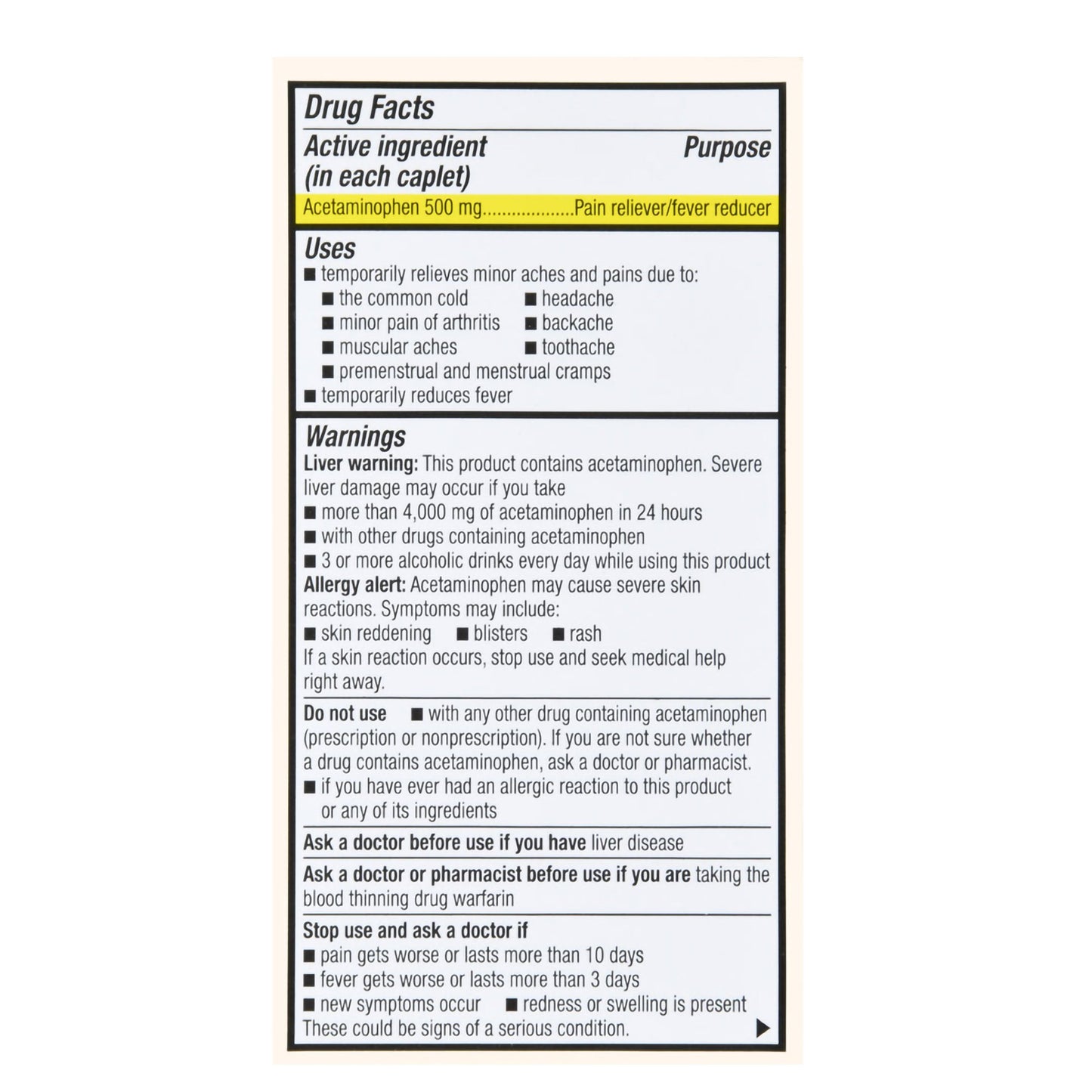 ACETAMINOPHEN, CAPL FT SM XS 500MG (100/BT)