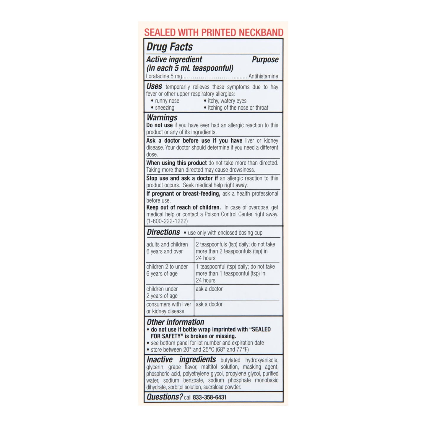 LORATADINE, SYRP FT CHILDRENS ALLERGY SUG/FREE GRAPE 4OZ